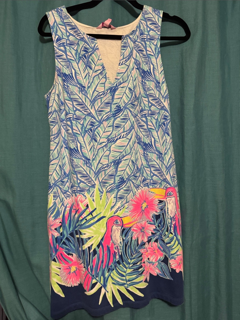 Lilly Pulitzer: Sleeveless Tropical Print Shift Dress in Blue and Pink